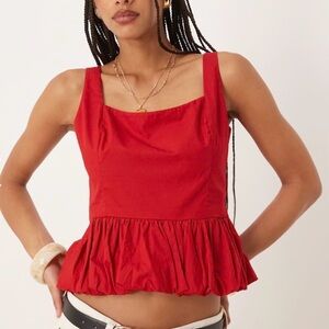 Abercrombie & Fitch Red Poplin Bubble Hem Peplum Top - Size L